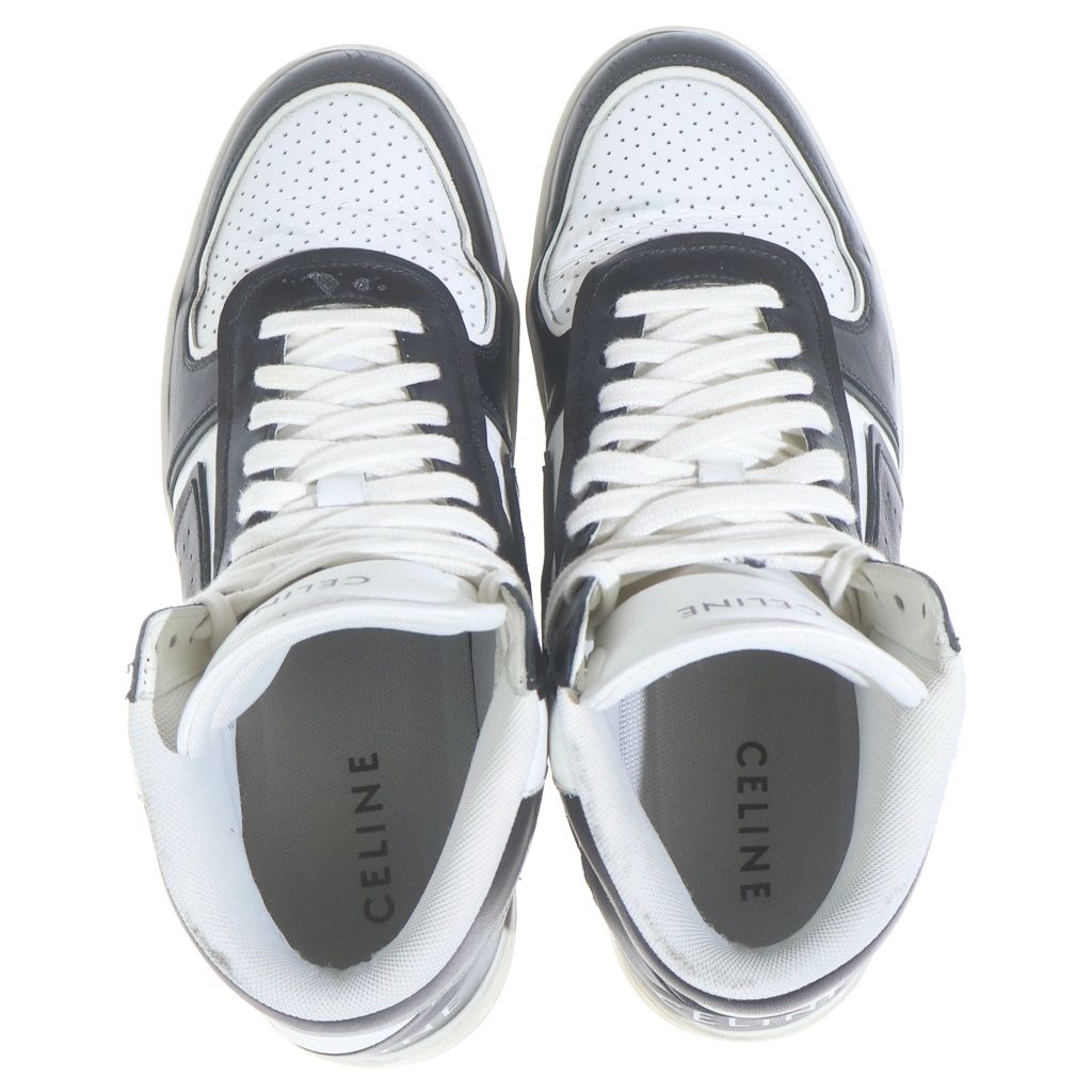 Celine Trainer Leather High Cut Sneakers Black White — view 4