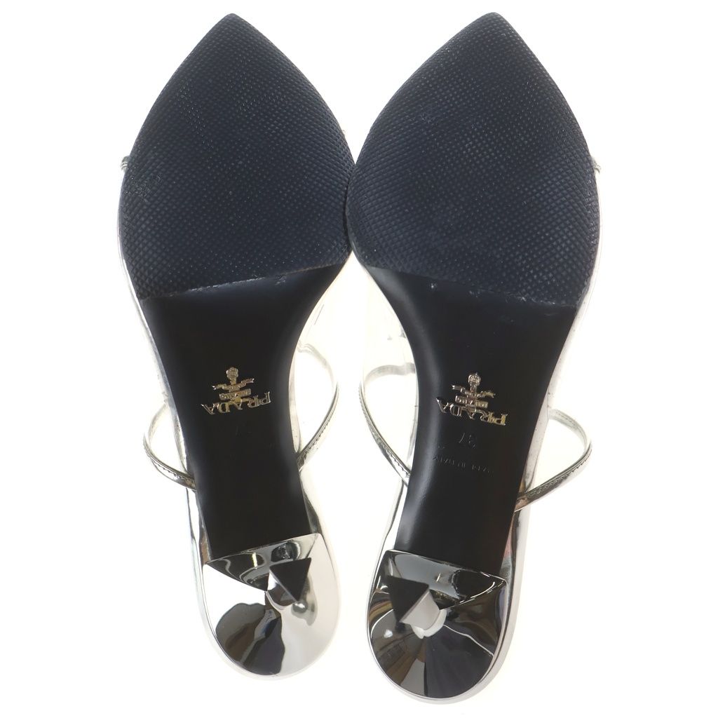 Prada Open Toe Heels Mules Clear Silver — view 5