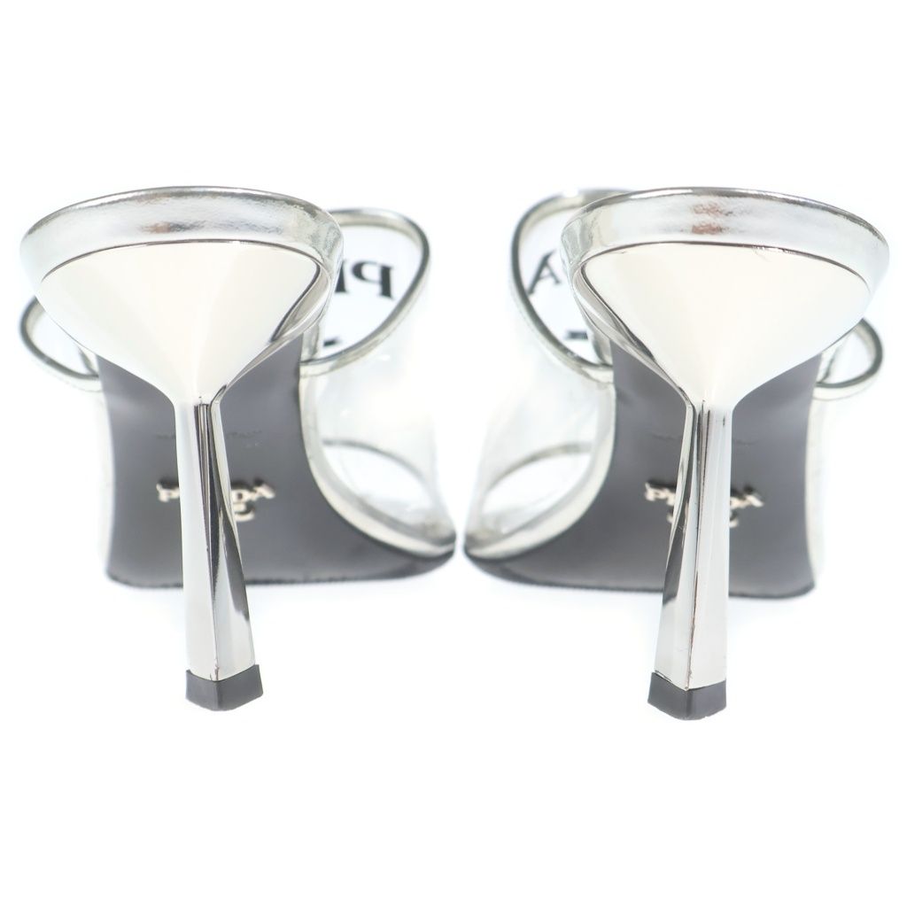 Prada Open Toe Heels Mules Clear Silver — view 3