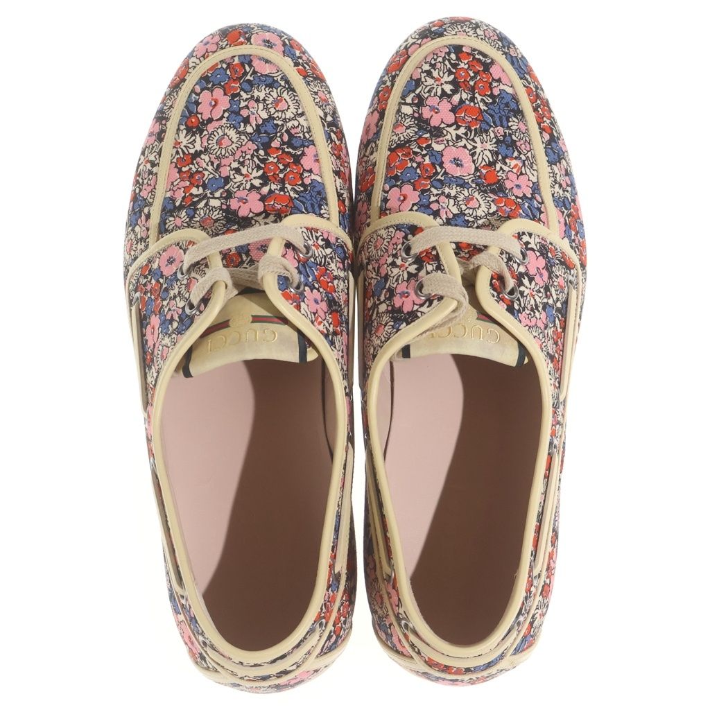 Gucci Flower Canvas Allover Print Deck Low Cut Shoes Beige Pink — view 4