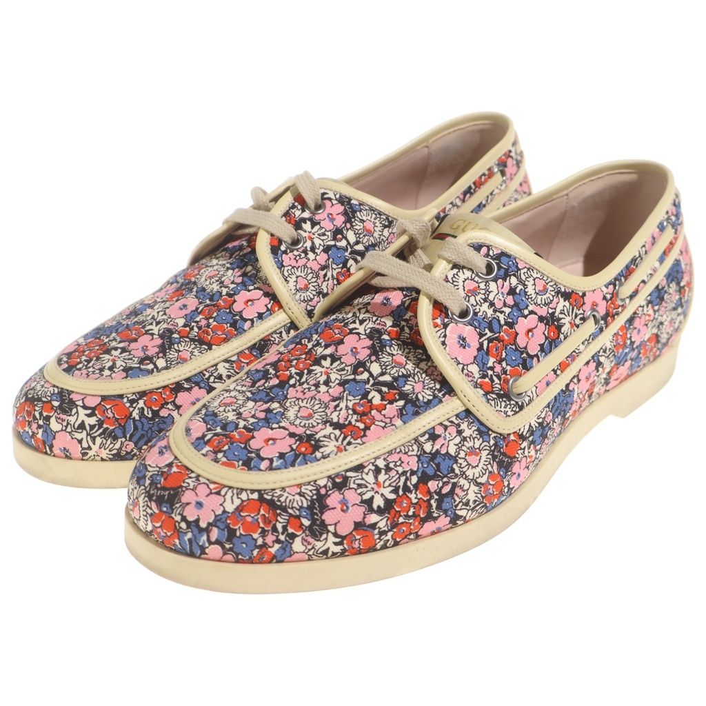 Gucci Flower Canvas Allover Print Deck Low Cut Shoes Beige Pink — view 2