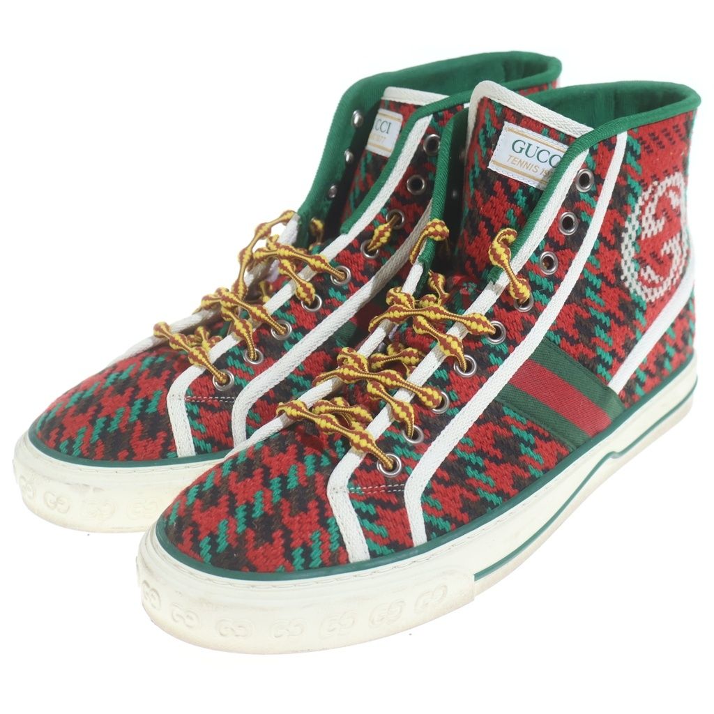 Gucci Tennis Interlocking High Cut Sneakers Red Green — view 2