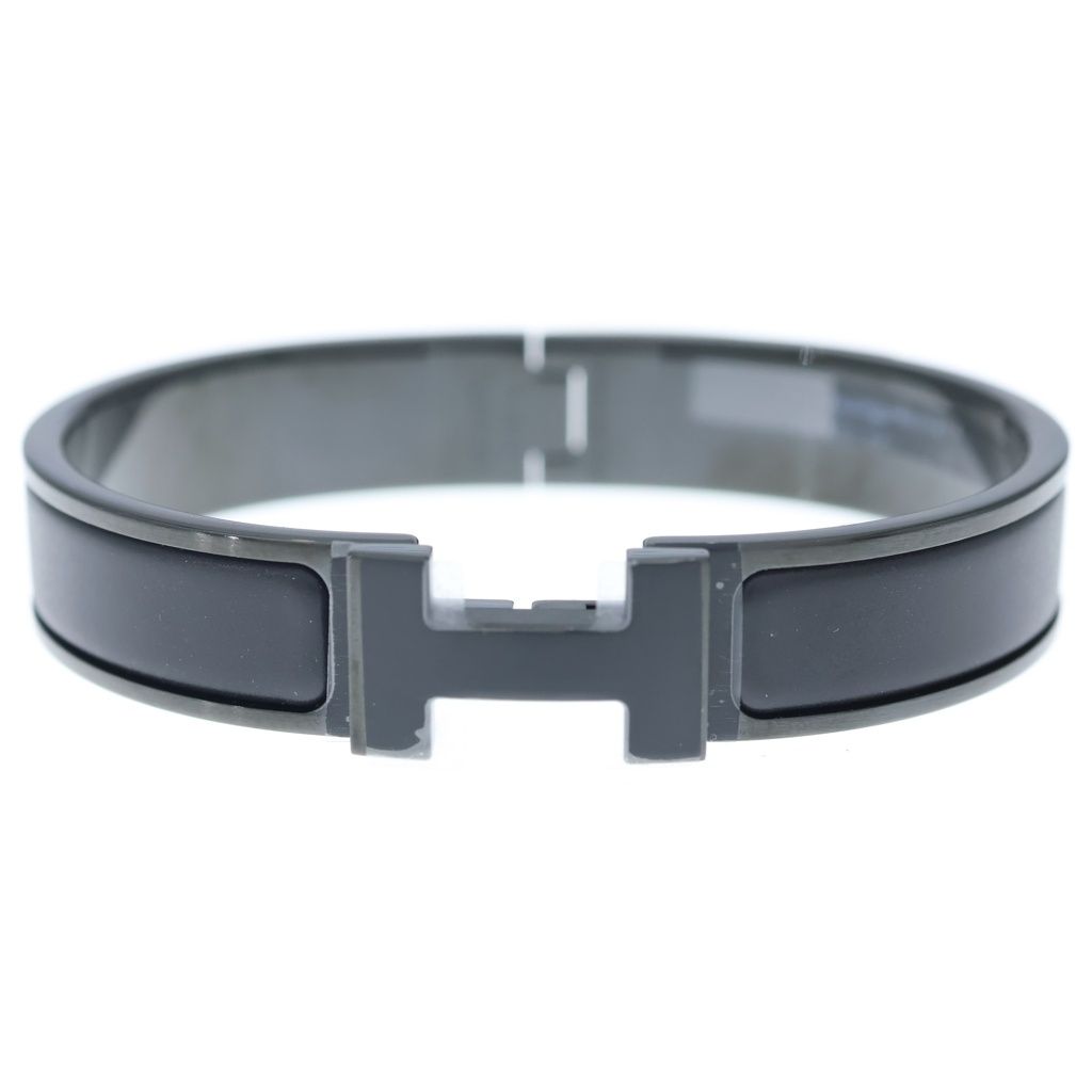 Hermes Click Logo Enamel Bangle Bracelet Black — view 4