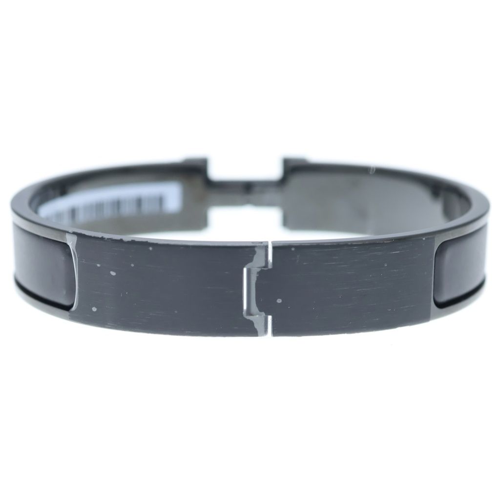 Hermes Click Logo Enamel Bangle Bracelet Black — view 2