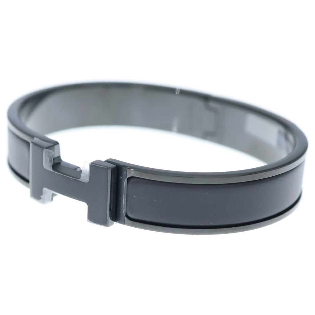 Hermes Click Logo Enamel Bangle Bracelet Black