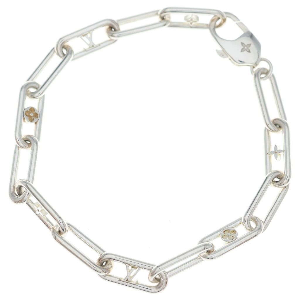 Louis Vuitton Sleek Monogram Bracelet Chain Link Silver