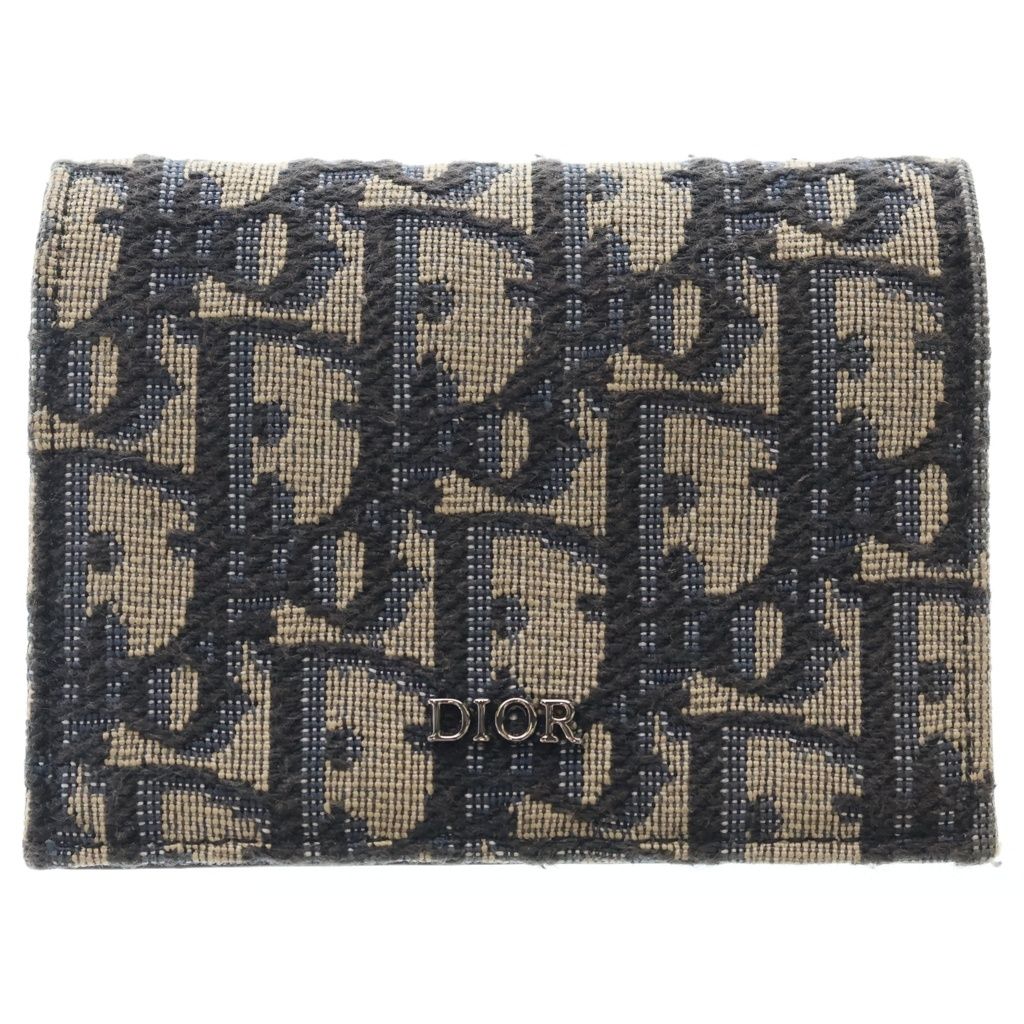 Dior Oblique Card Case Business Holder Canvas Leather Navy