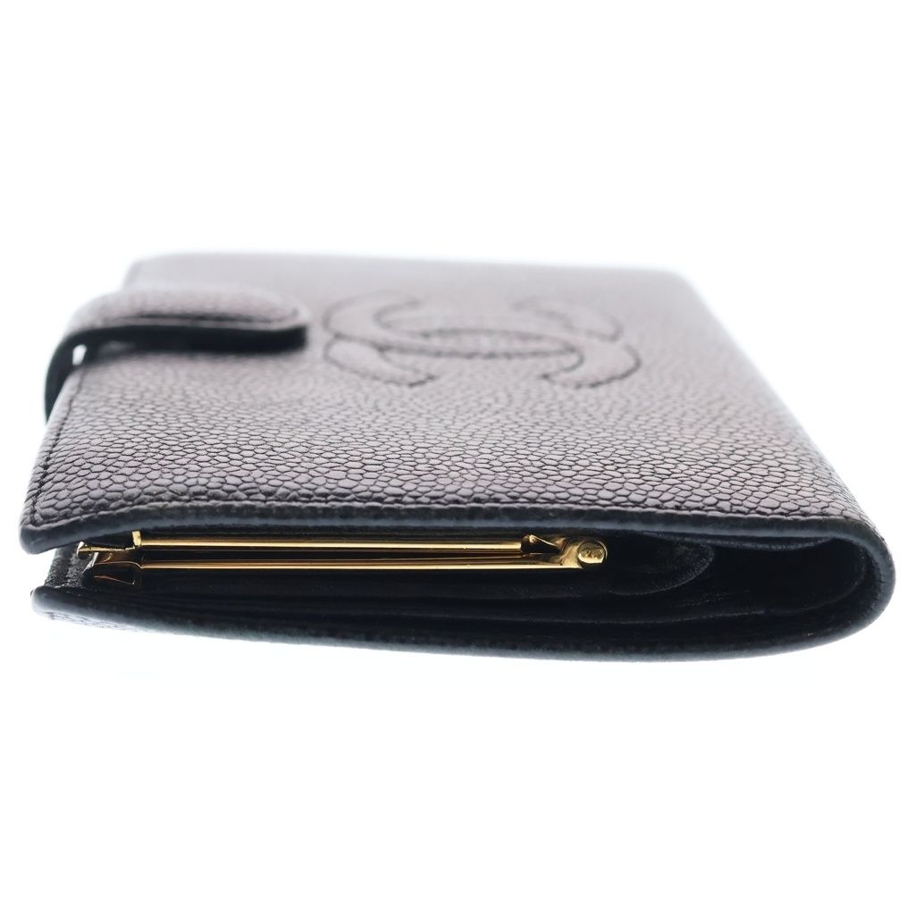 Chanel CC Logo Caviar Leather Kiss Lock Bifold Wallet Black — view 3
