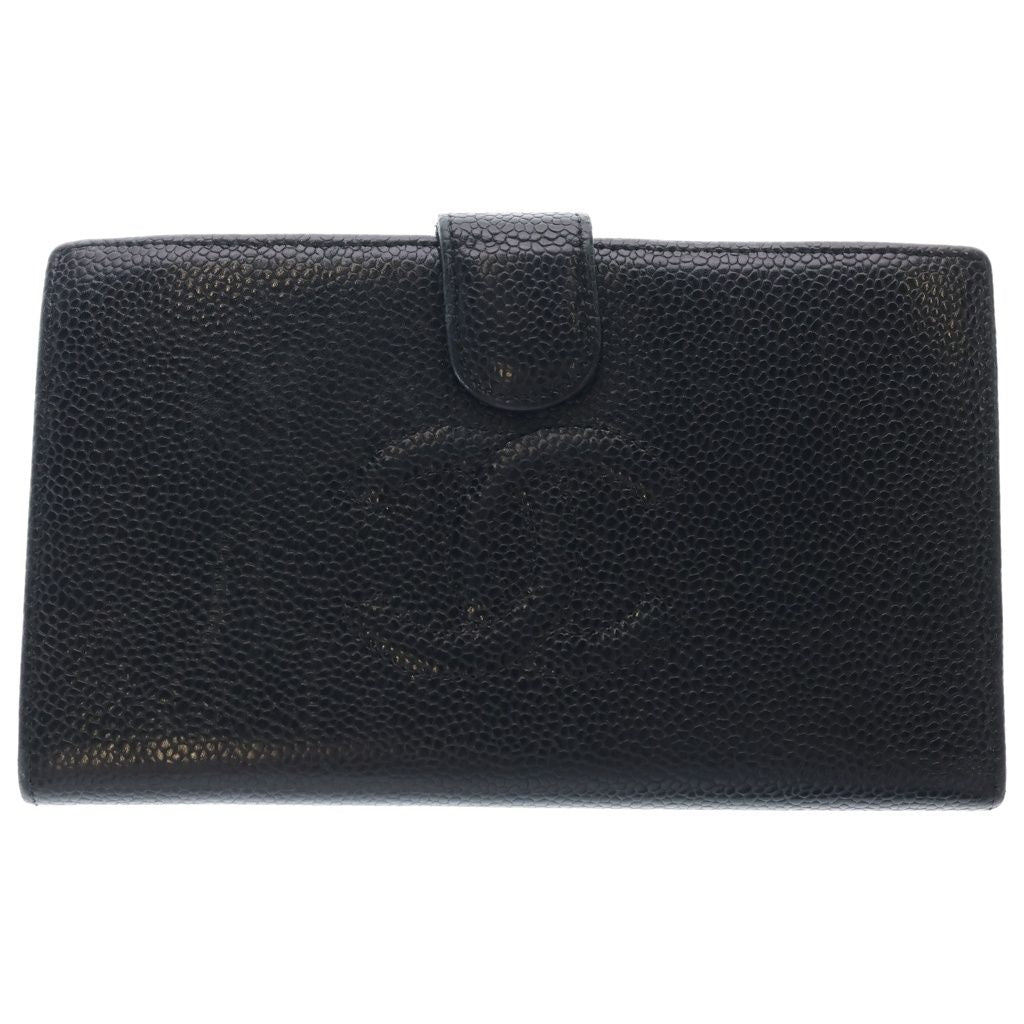 Chanel CC Logo Caviar Leather Kiss Lock Bifold Wallet Black