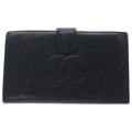 Chanel CC Logo Caviar Leather Kiss Lock Bifold Wallet Black
