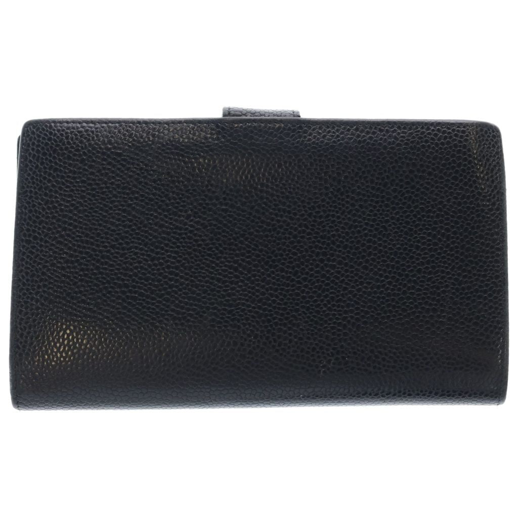 Chanel CC Logo Caviar Leather Kiss Lock Bifold Wallet Black — view 2