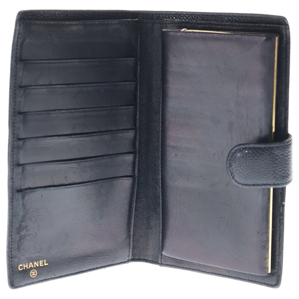 Chanel CC Logo Caviar Leather Kiss Lock Bifold Wallet Black — view 4