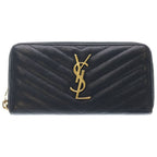 Saint Laurent Stitch Zip Around Gold Wallet Black