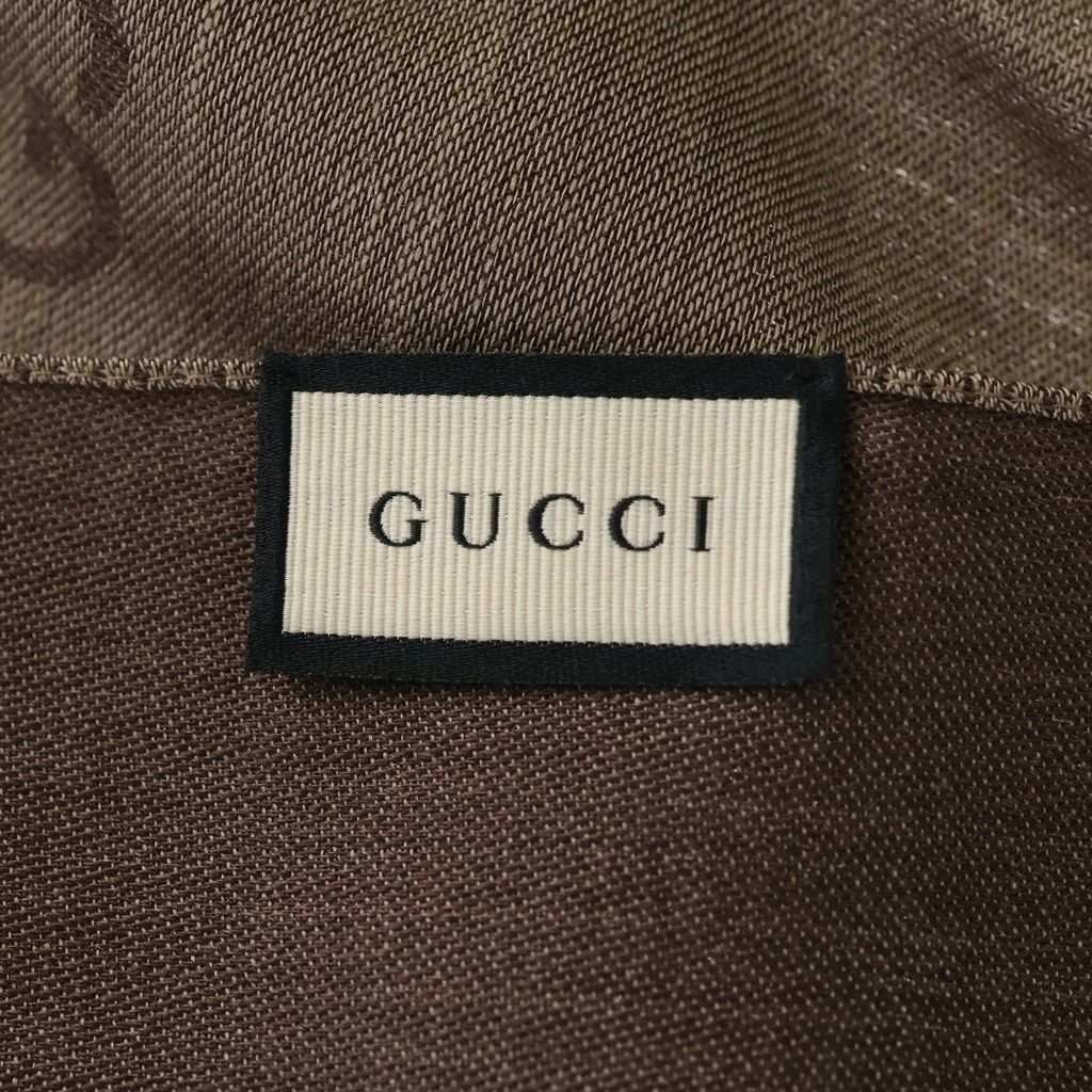 Gucci GG Logo Jacquard Silk Blend Wool Shawl Scarf Beige — view 6