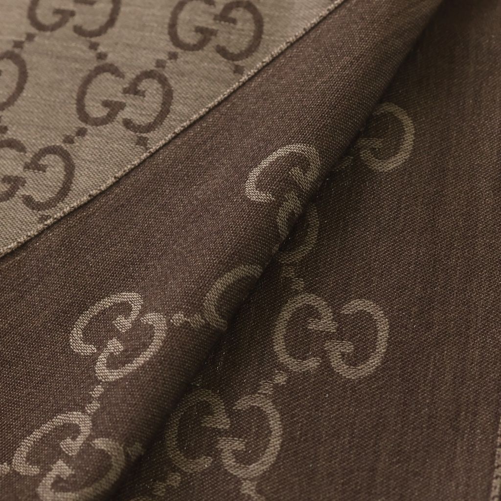 Gucci GG Logo Jacquard Silk Blend Wool Shawl Scarf Beige — view 2