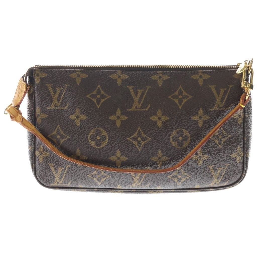 Louis Vuitton Monogram Pochette Mini Bag Pouch Brown Leather Gold — view 2