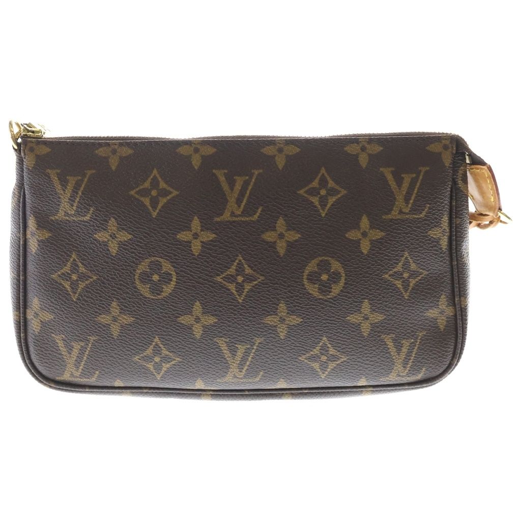 Louis Vuitton Monogram Pochette Mini Bag Pouch Brown Leather Gold