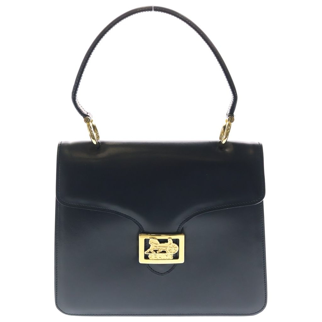 Celine Carriage Handbag Black Leather Gold