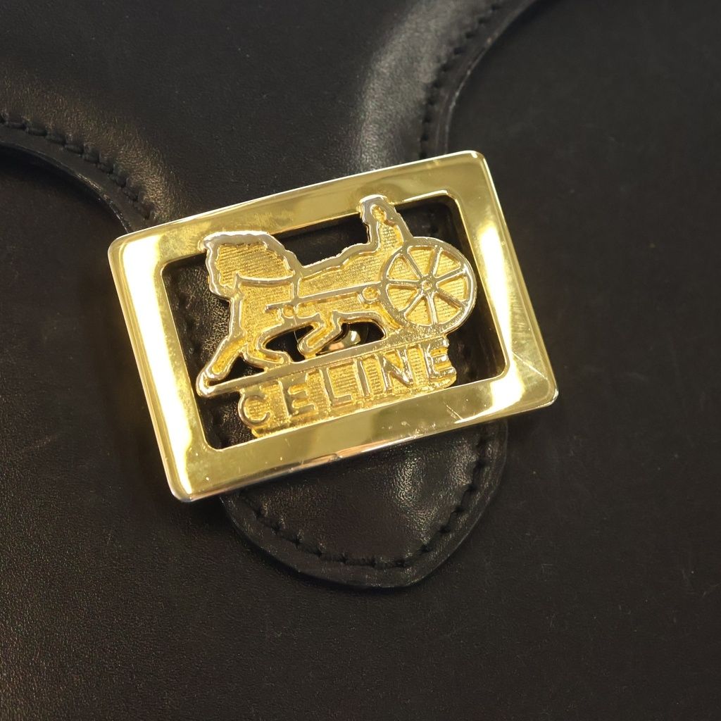 Celine Carriage Handbag Black Leather Gold — view 7