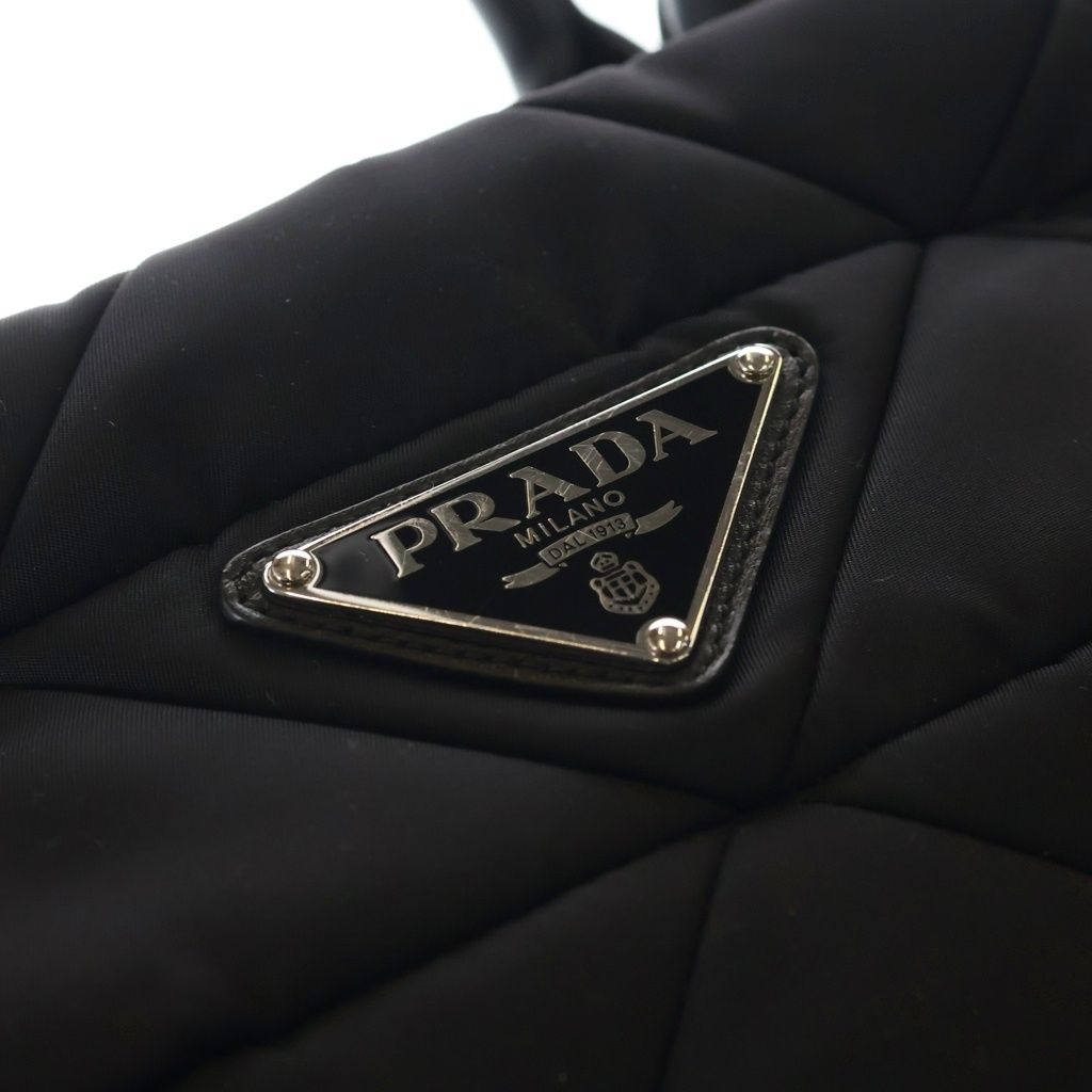 Prada Ri Nylon Midi Ampadet 2-Way Shoulder Bag Black Leather Silver — view 6