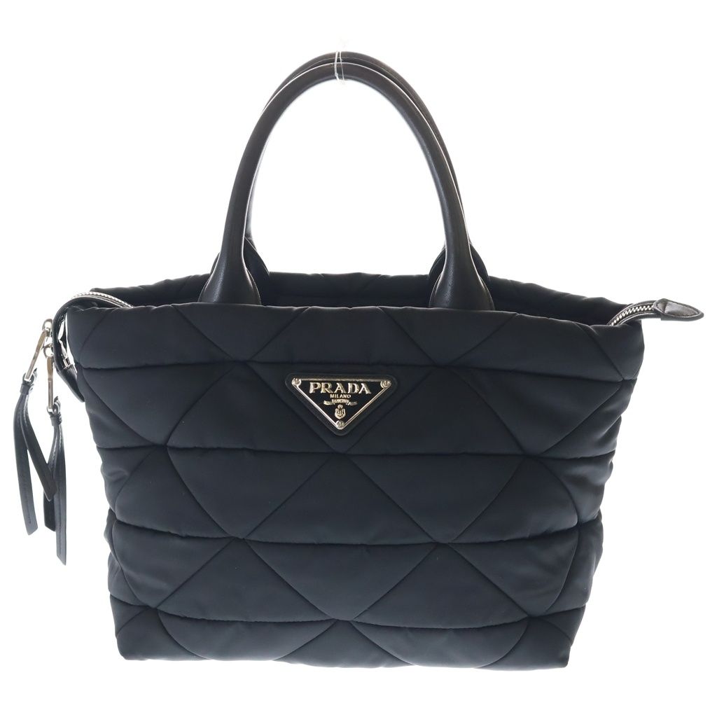Prada Ri Nylon Midi Ampadet 2-Way Shoulder Bag Black Leather Silver