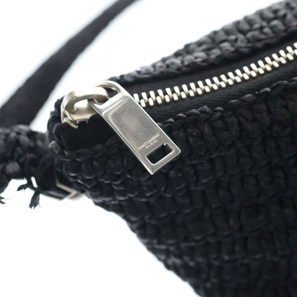 Saint Laurent Paris Raffia Cross Belt Bag Black Silver — view 7