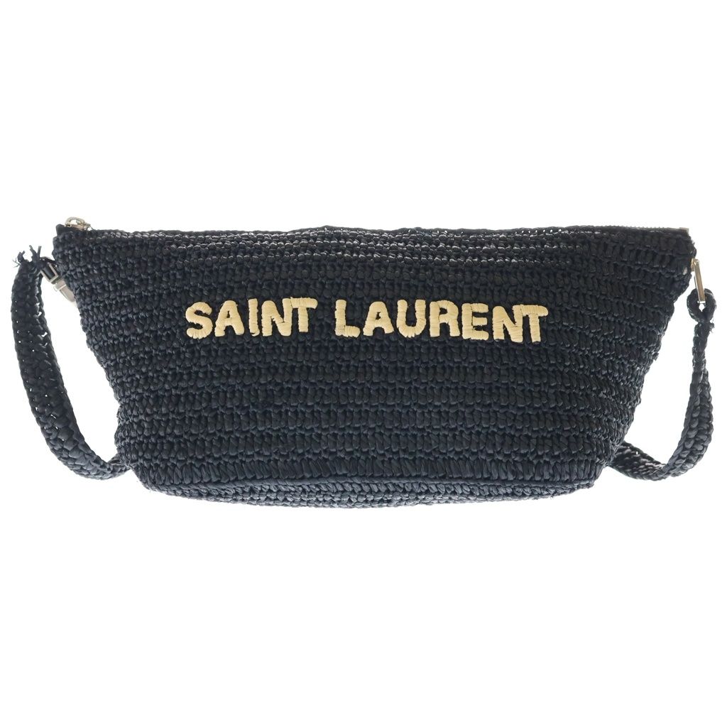 Saint Laurent Paris Raffia Cross Belt Bag Black Silver
