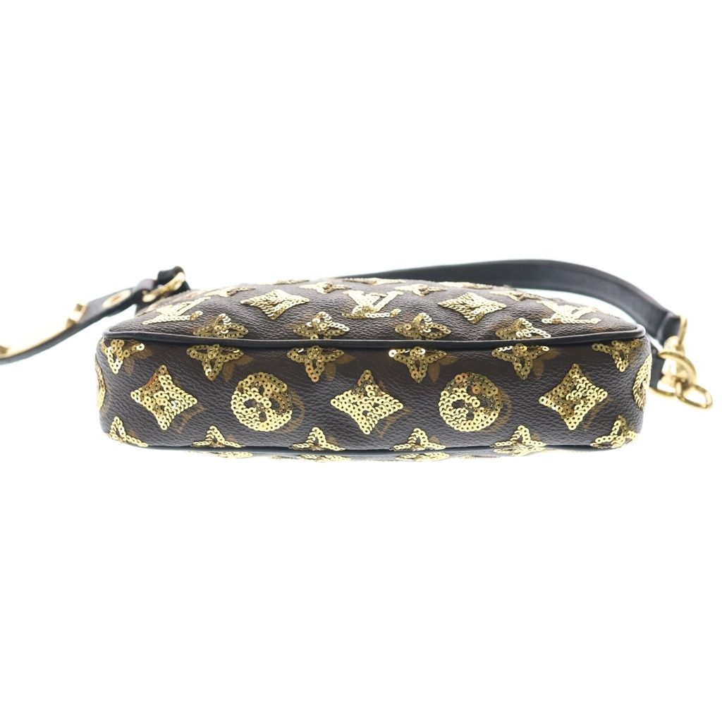 Louis Vuitton Pochette Monogram Eclipse Sequin Leather Handbag Pouch Brown — view 4