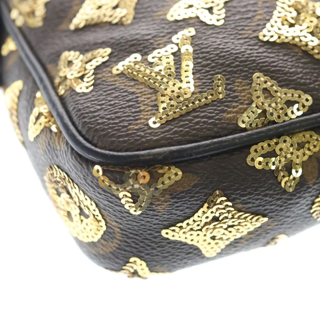 Louis Vuitton Pochette Monogram Eclipse Sequin Leather Handbag Pouch Brown — view 5