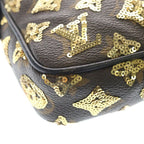 Louis Vuitton Pochette Monogram Eclipse Sequin Leather Handbag Pouch Brown — view 5
