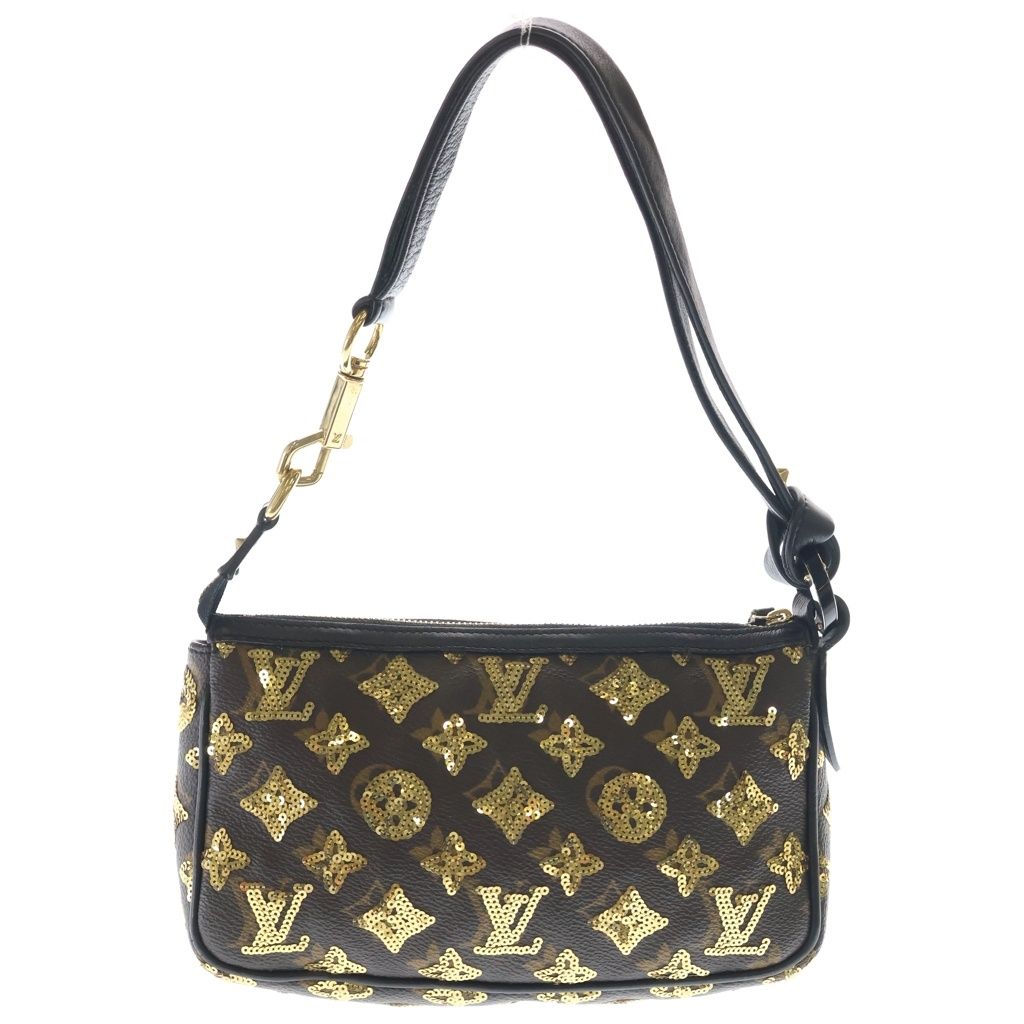 Louis Vuitton Pochette Monogram Eclipse Sequin Leather Handbag Pouch Brown — view 2