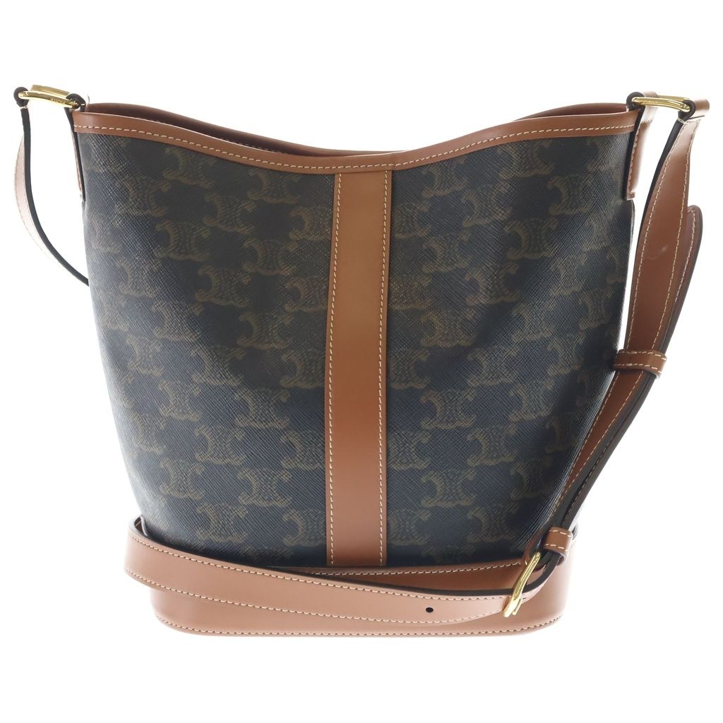Celine Triomphe Small Bucket Shoulder Bag Brown Leather Gold — view 2