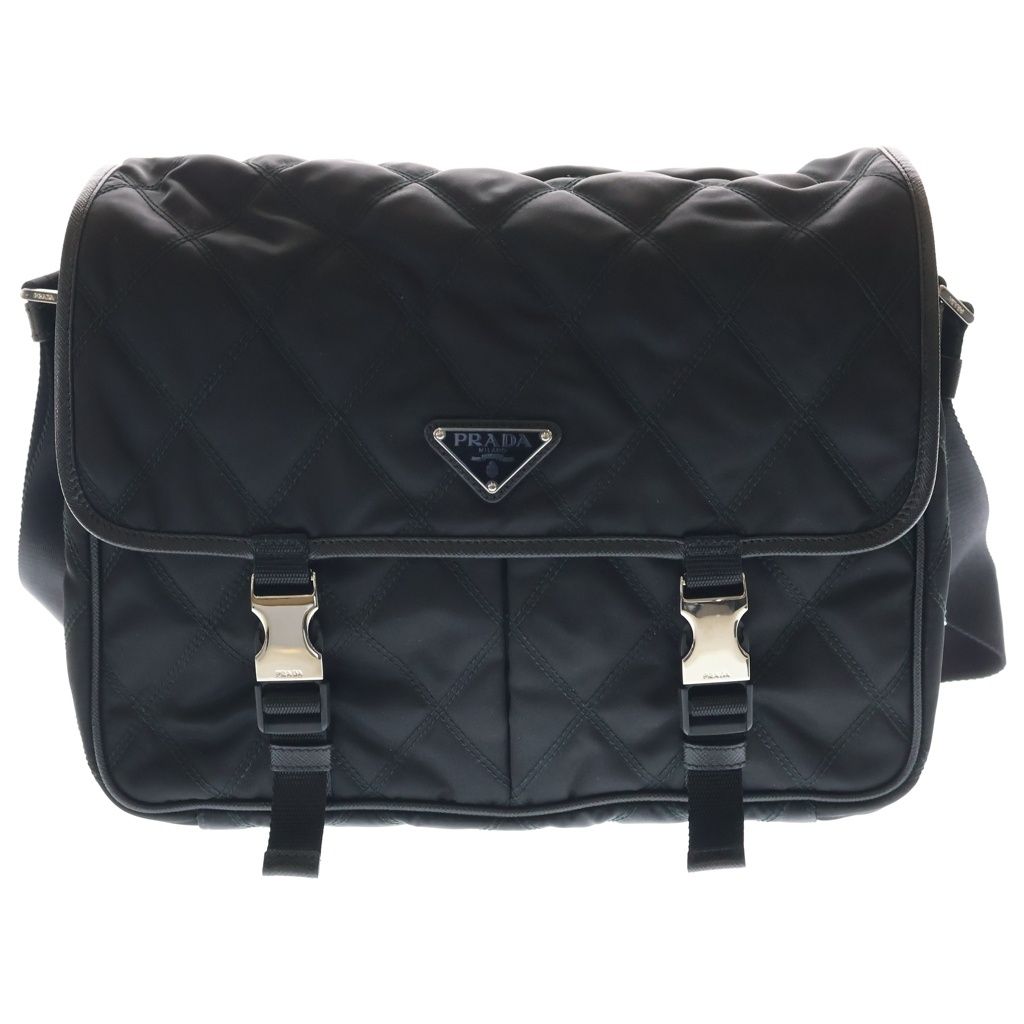 Prada Quilted Nylon Messenger Shoulder Bag Silver Black