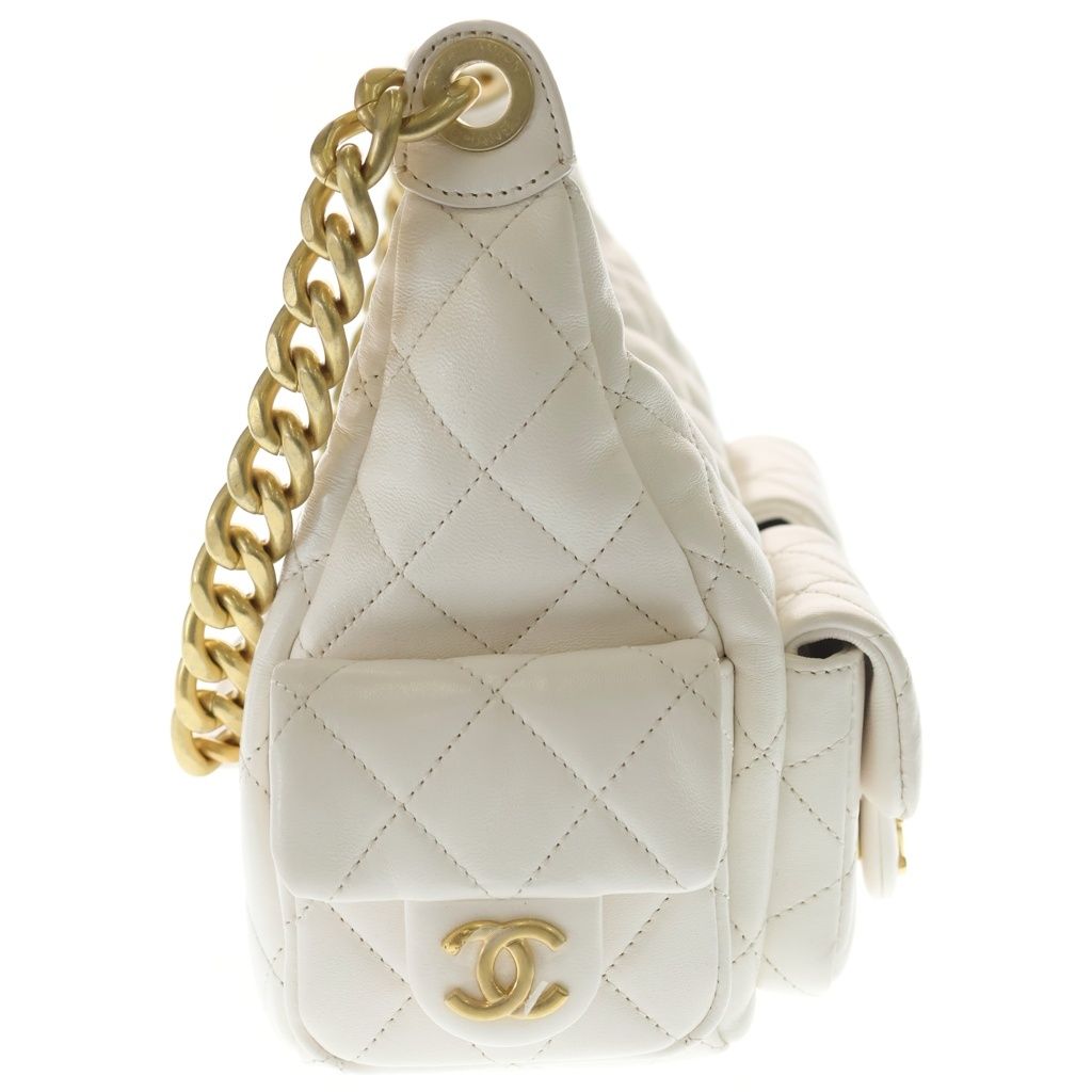 Chanel Quilted Maxi Hobo Lambskin Gold Chain Tote White — view 3