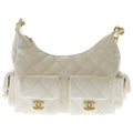 Chanel Quilted Maxi Hobo Lambskin Gold Chain Tote White