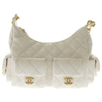 Chanel Quilted Maxi Hobo Lambskin Gold Chain Tote White