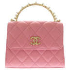 Chanel Mini Quilted 2-Way Chain Shoulder Lambskin Bag Pearl Pink