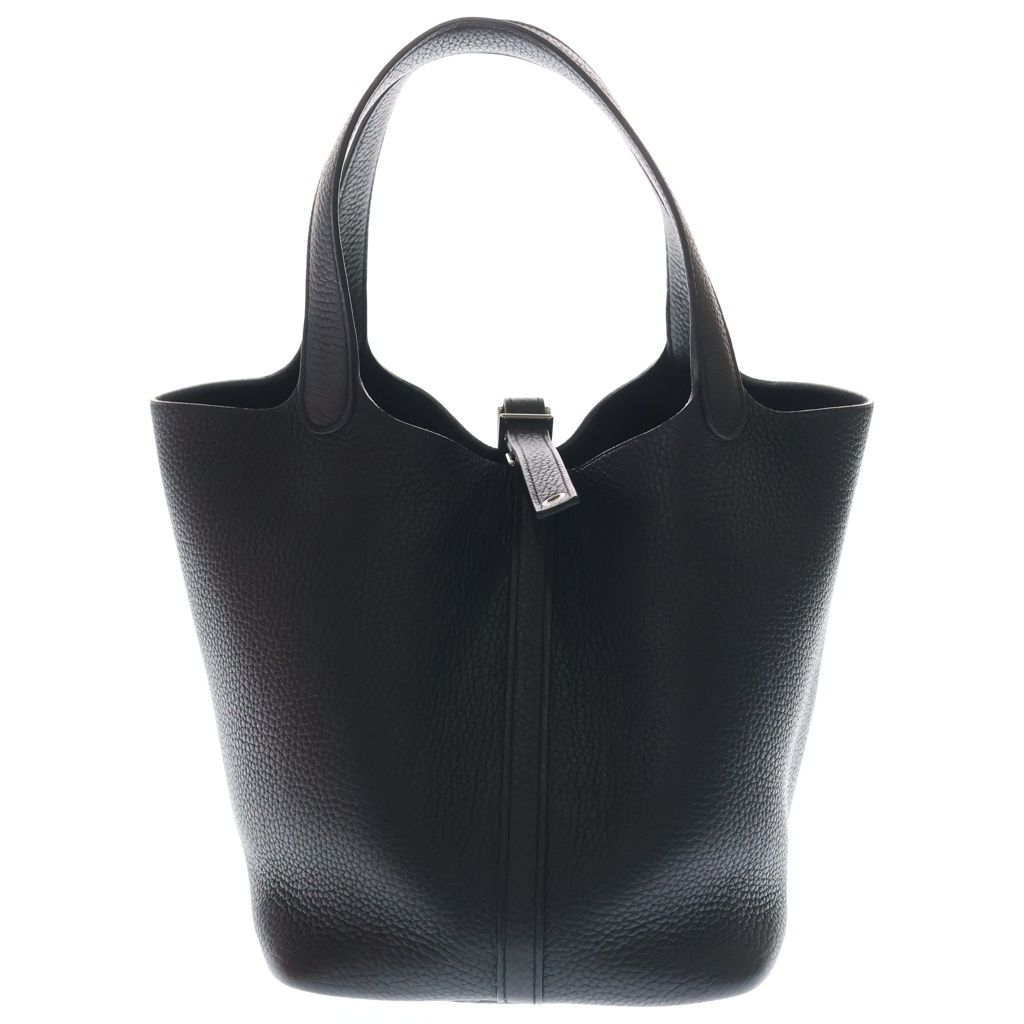 Hermes Picotin MM Taurillon Clemence Leather Handbag Black Silver