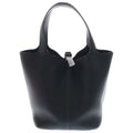 Hermes Picotin MM Taurillon Clemence Leather Handbag Black Silver