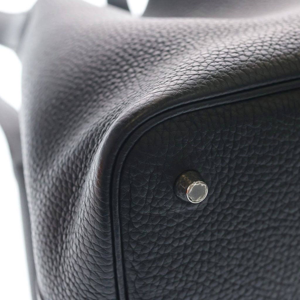 Hermes Picotin MM Taurillon Clemence Leather Handbag Black Silver — view 5