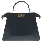 Fendi Peekaboo Eye Small 2-Way Shoulder Bag Black Leather Gold