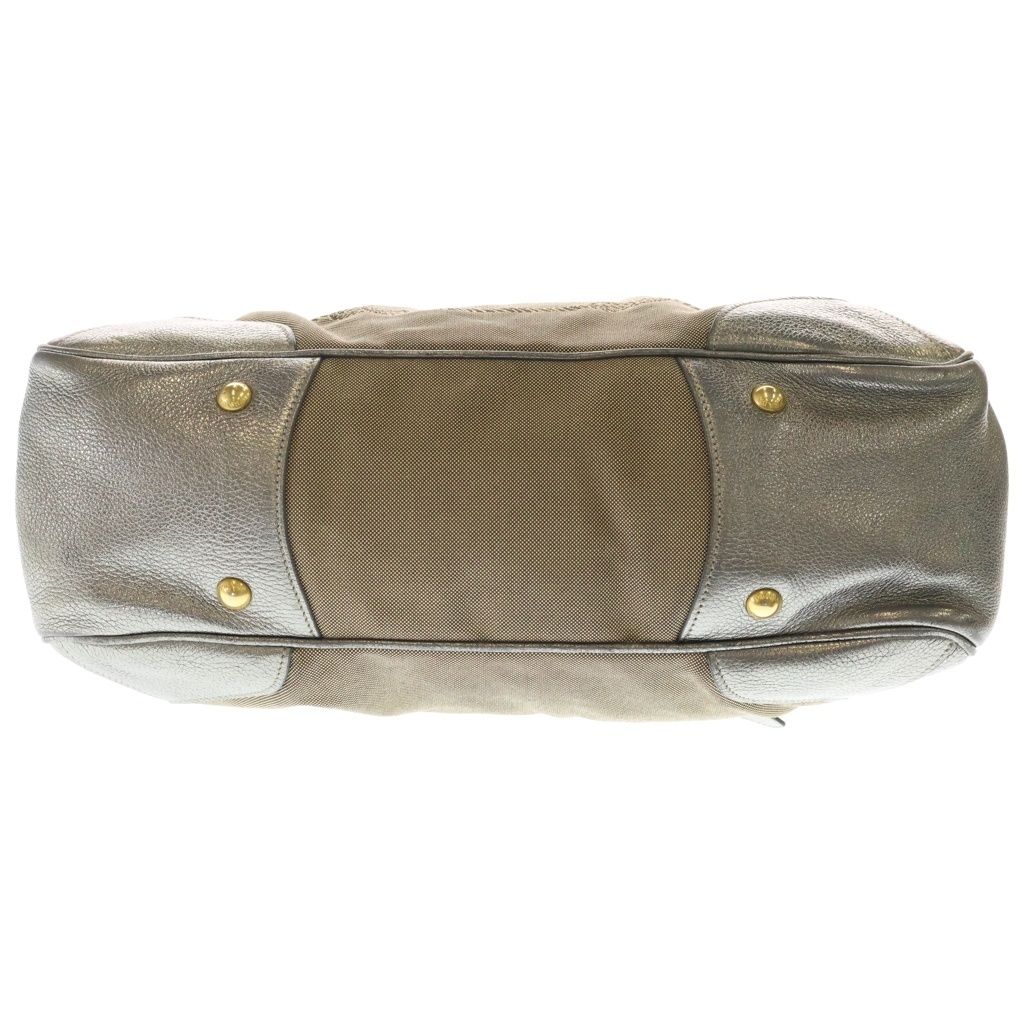 Prada Logo Jacquard Handbag Beige Silver Canvas Leather — view 4