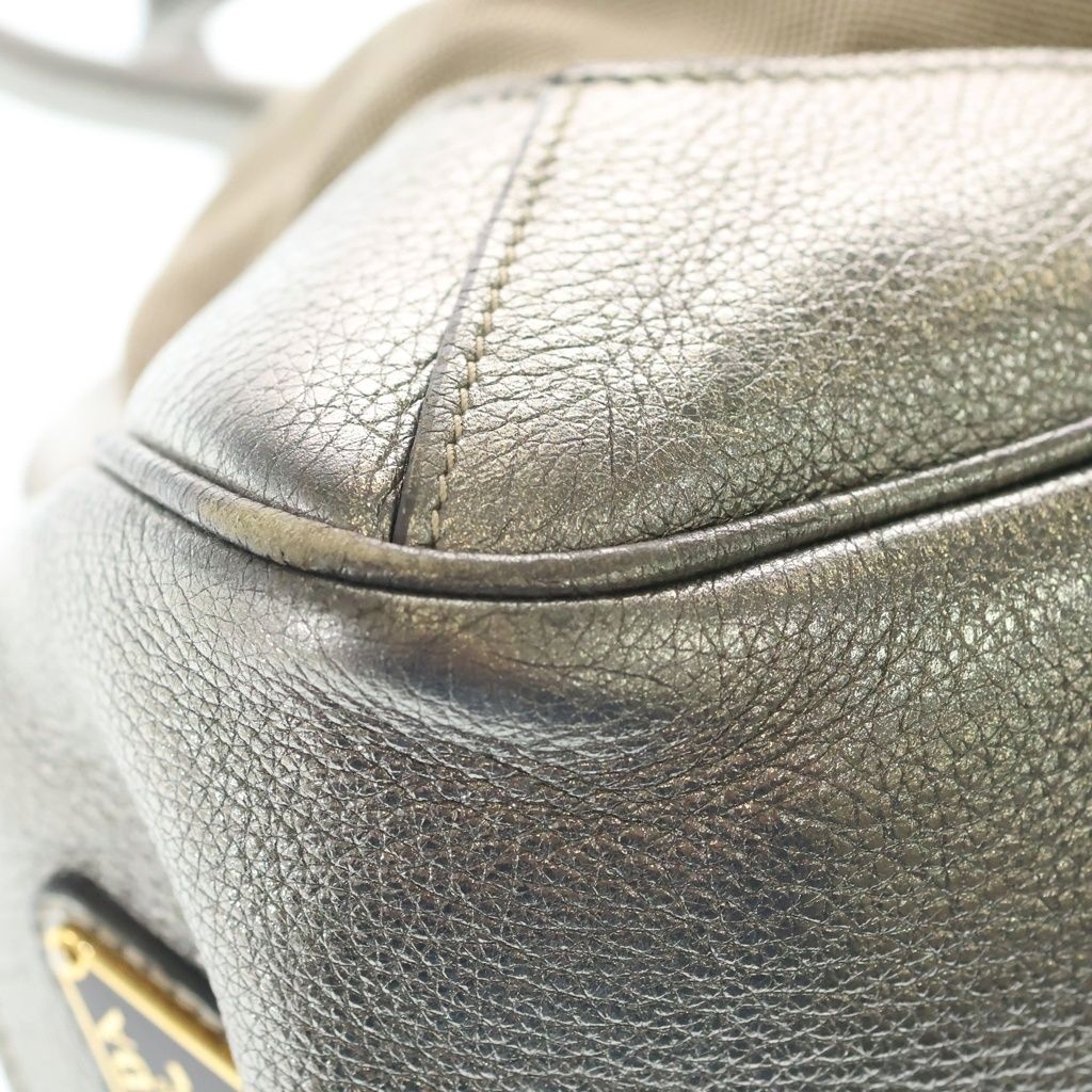 Prada Logo Jacquard Handbag Beige Silver Canvas Leather — view 5