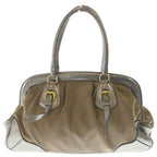 Prada Logo Jacquard Handbag Beige Silver Canvas Leather — view 2