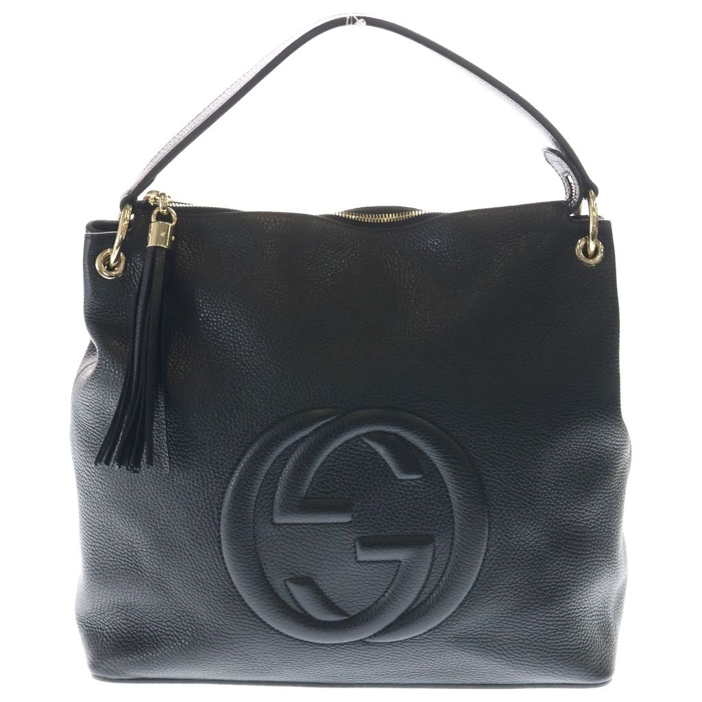 Gucci Soho Interlocking Leather Fringe Chain Tote Gold Black