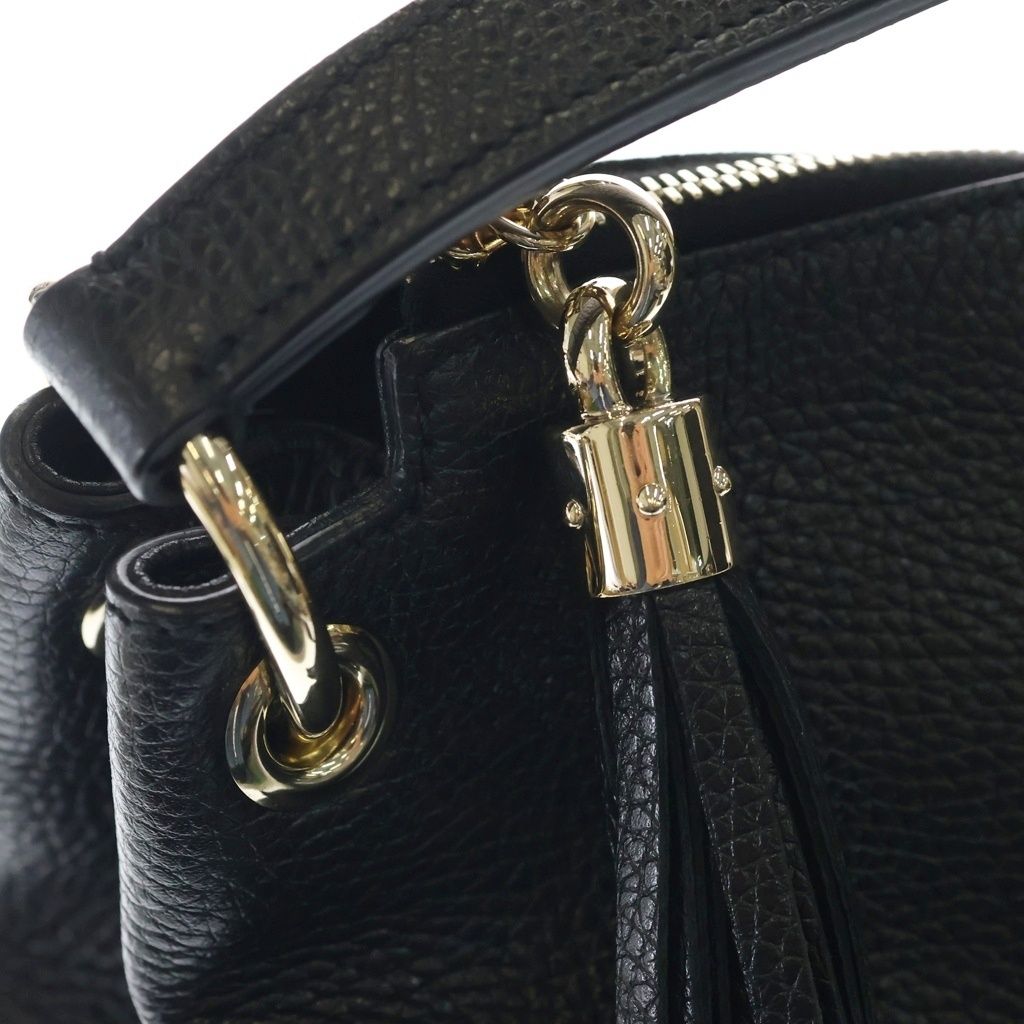 Gucci Soho Interlocking Leather Fringe Chain Tote Gold Black — view 6