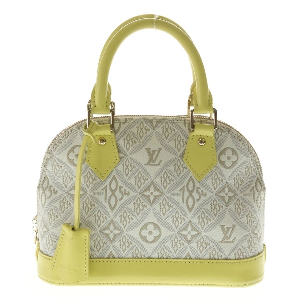 Louis Vuitton Alma BB 2-Way Shoulder Bag White Light Yellow Canvas Leather Gold