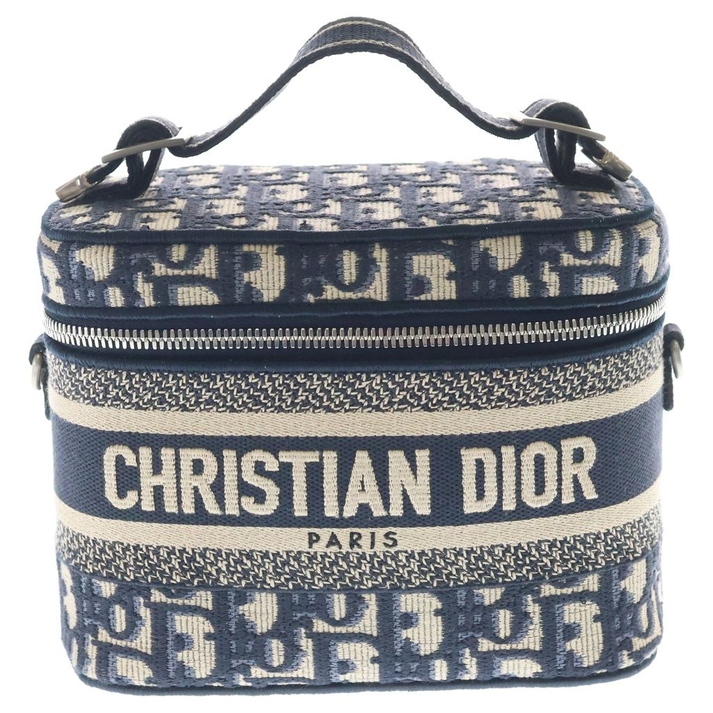 Dior Travel Vanity Mini Shoulder Bag Oblique Navy Canvas Silver