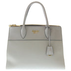Prada Saffiano Paradigm 2-Way Shoulder Back Handbag Gray Leather Gold