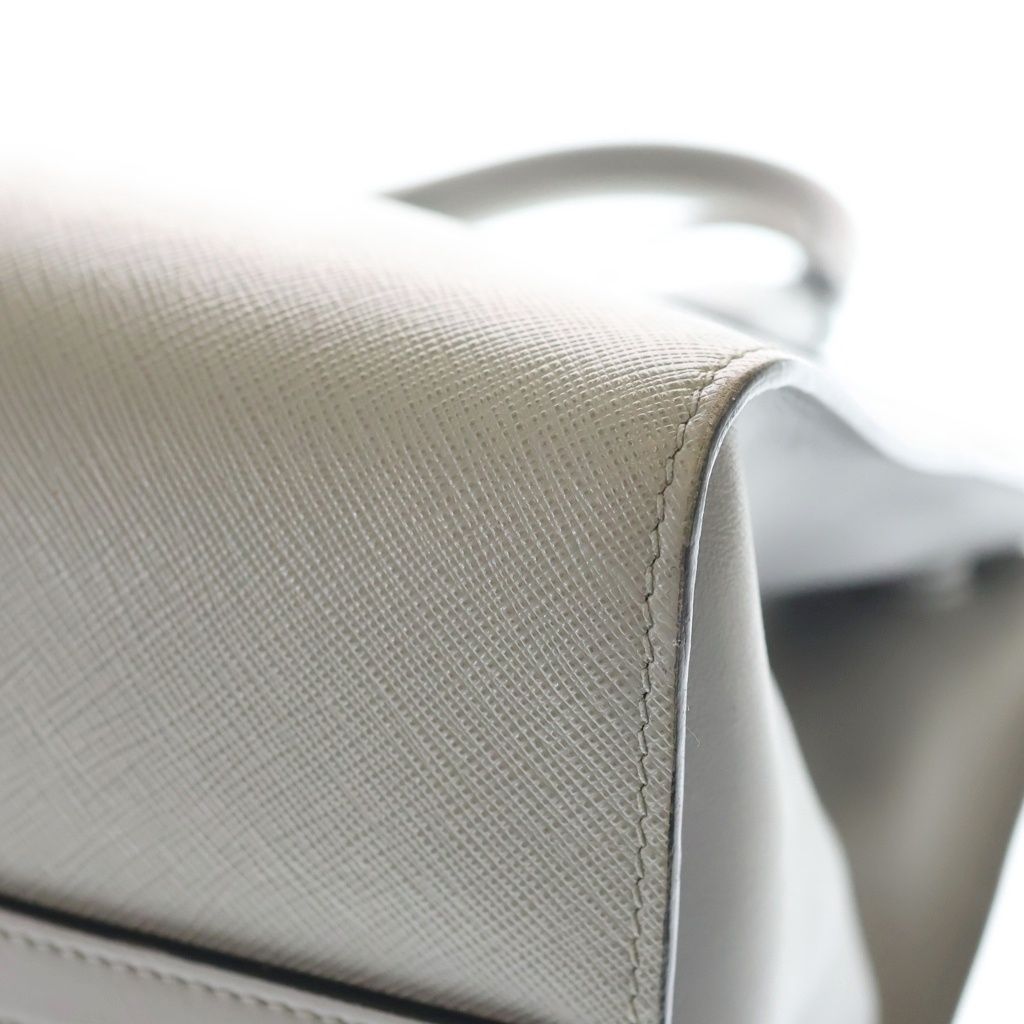 Prada Saffiano Paradigm 2-Way Shoulder Back Handbag Gray Leather Gold — view 5